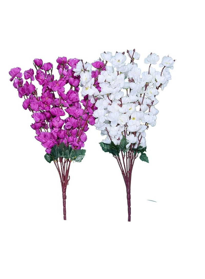 باقة زهور صناعية لديكور المنزل، مجموعة من 2، للمناسبات وحفلات الزفاف واحتفالات الذكرى السنوية، أزرق فاتح، أبيض ووردي. عدد القطع: 2 - Image 1