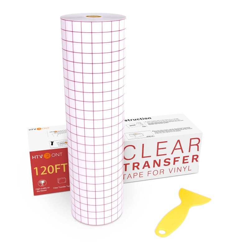 شريط نقل HTVRONT للفينيل 12 × 120 قدم مع شبكة محاذاة حمراء ورق نقل للفينيل اللاصق سيلوهويت كاميوا شريط نقل للفينيل للملصقات واللافتات ونوافذ الملصقات