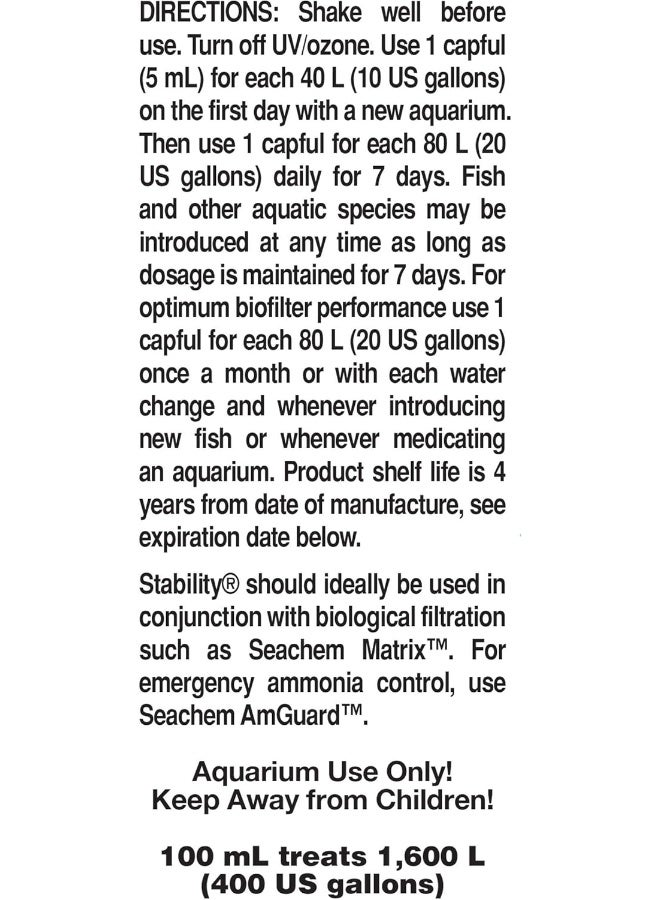 Seachem Stability 100 ml, Establishes Biofilter & Prevents New Tank Syndrome In Freshwater And Marine Aquarium - Image 2