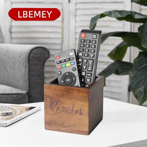 LBEMEY Acacia Wood TV Remote Holder, Caddy and Organizer for Table, Vintage Farmhouse Desk Caddy (Brown for 2 or 3 Remote Controls) - Image 4