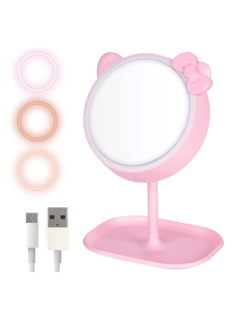 SYOSI Cosmetic Mirror, Hand Handle Makeup Mirror with LED Light, 7'' Desk Cosmetic Mirror Rechargeable, Touch Sensor Make Up Table Mirror with 3 Colors Lighting - Image 1