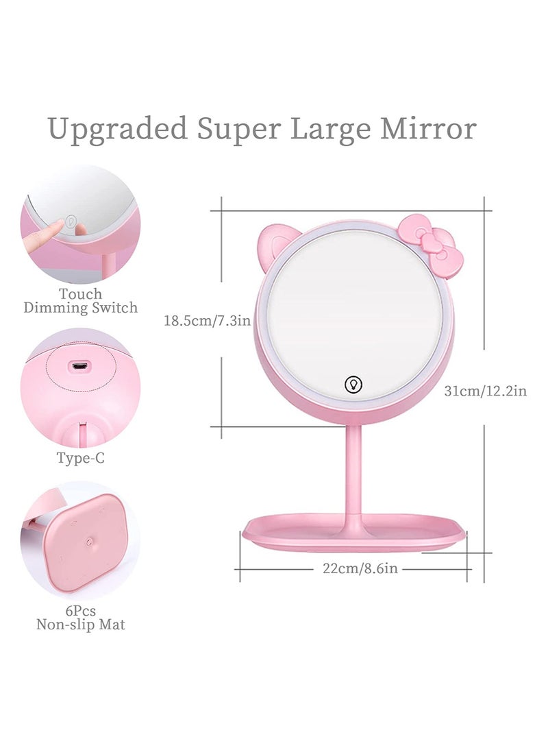 SYOSI Cosmetic Mirror, Hand Handle Makeup Mirror with LED Light, 7'' Desk Cosmetic Mirror Rechargeable, Touch Sensor Make Up Table Mirror with 3 Colors Lighting - Image 2