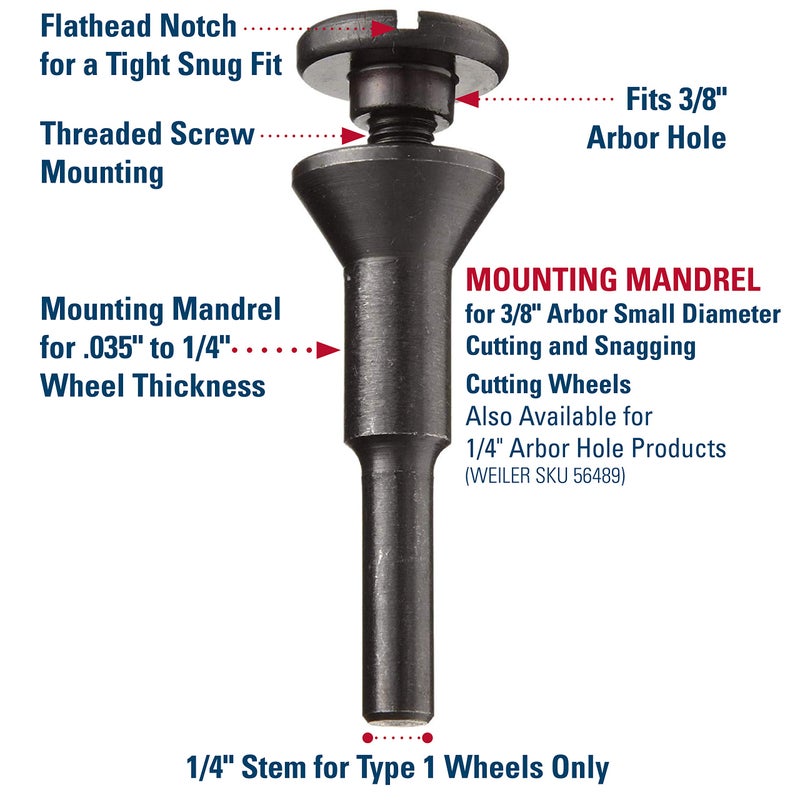 Weiler 56490 Mounting Mandrel For Cut-Off Wheels W/3/8" Arbor Hole, 1/4" Stem - Image 3