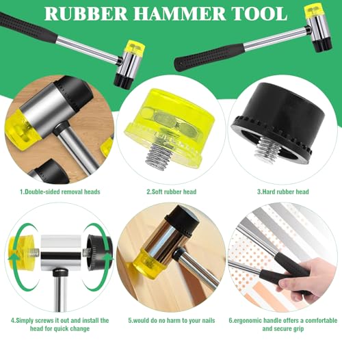 Yauhar 6 Pcs Upholstery Remove & Install Tools Kit Contains Rubber Mallet Hammer with 2PCS Replacement Head, Nail Tack Remover, Staple Tack Lifter and Removal Pliers for Furniture Floor Jewelry - Image 3