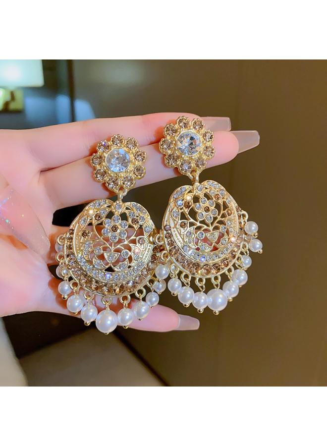 Silver Needle Mid-ancient Vintage Diamond Flower Pearl Earrings Niche Court Style Earrings French High-grade Earrings