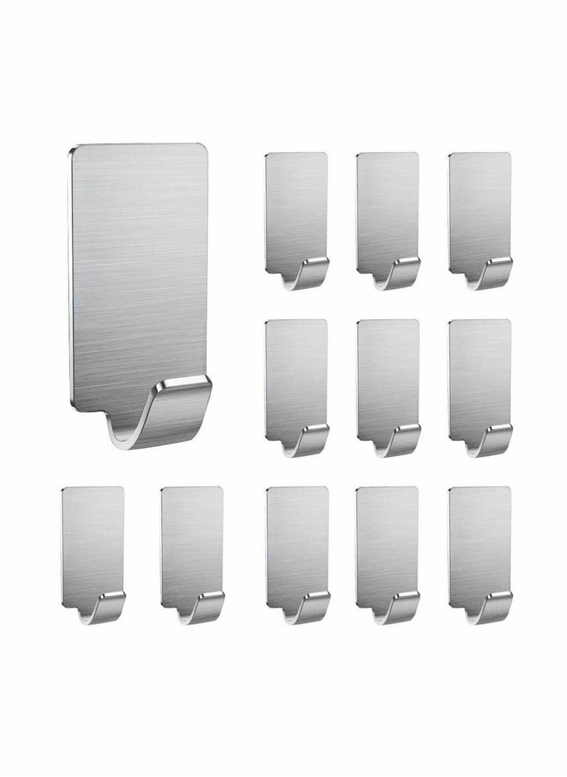 Y&D 12 Pack Self Adhesive Hooks, MAKINGTEC Stainless Steel Sticky Wall Hanger, Waterproof, Heavy Duty, Rust-Proof for Kitchen Bathroom Bedroom  - Image 1