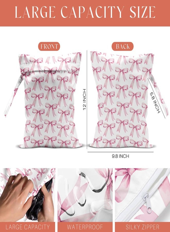 VBCVBGFH 4 Pack Cute Pink Blue Bow Watercolor Leopard Bow Wet Bag Waterproof Reusable Wet Dry Bag for Swimsuit Dirty Clothes Diaper Beach Pool Gym Party Camping Gift for Women Mama Christmas Mothers Day - Image 5
