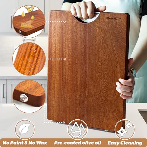Brosisincorp Real Solid Sapele Cutting Board One Piece No Glue Non Toxic All Whole Single Wood Butcher Block Thick Hard Wood Heavy Duty Edge Grain (X-Large, 17.71"L*11.81"W*1.18"Th) - Image 3