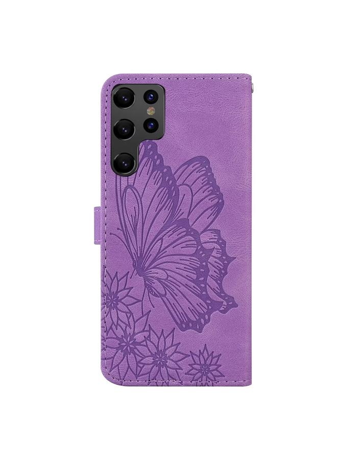 erorex Case For Samsung Galaxy S25 Ultra 5G Retro Skin Feel Butterflies Embossing Horizontal Flip Leather Phone Case - Image 3