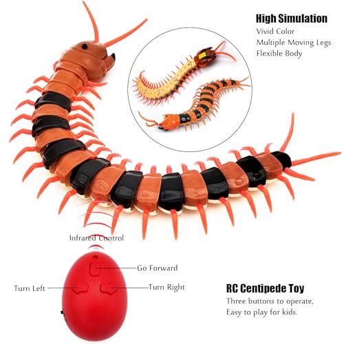 Tipmant Realistic RC Centipede Scolopendra Toy Infrared Remote Control Animal Vehicle Car Scary Prank Kids Birthday Gifts Orang Stripe - Image 5