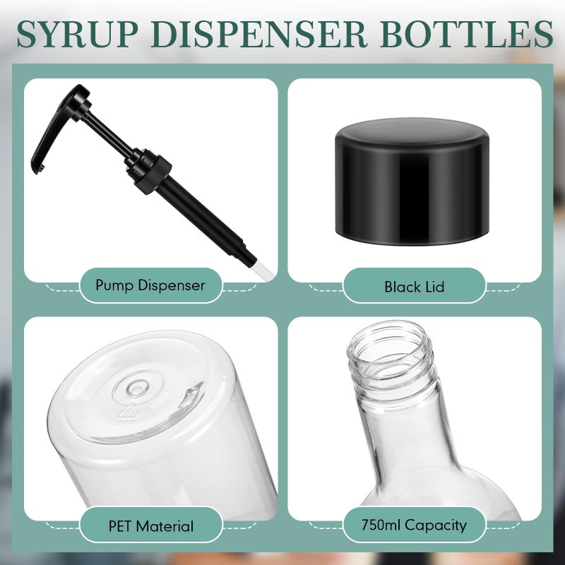 Maxdot 12 Pcs 25 oz Syrup Bottles with Pump Long Neck Bottles Plastic Syrup Pump Dispenser for Coffee Bar Accessories Home Party (Black) - Image 2
