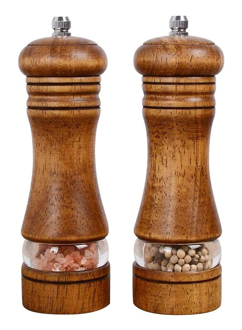 Peachjoy Pepper Grinder, Wood Salt and Pepper Grinder Mills Sets, Classic Manual Salt Grinder Refillable Pepper Mill Sets with Acrylic Visible Window Adjustable Ceramic Grinding Rotor 6.5inch 2 Pack  - Image 1