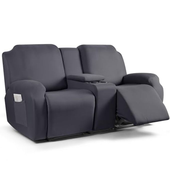TAOCOCO Reclining Loveseat with Middle Console Slipcover, 4 Piece Polyester Fabric Stretch Loveseat Reclining Sofa Covers (Dark Gray, 2 Seat Recliner Cover with Console) - Image 4