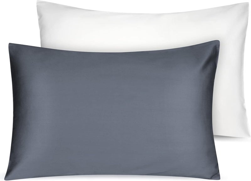LULUSILK Soft Organic Cotton Toddler Pillowcases 14 X 20 Inches, Fit 13 X 18, 14 X 19 Pillows, Smooth Pearl Cotton Baby Pillowcases with Envelope Closure, Dark Grey and Ivory, Set of 2 - Image 1