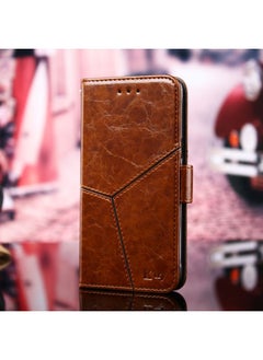 HuHa Case Cover For Realme C3 / Realme C3i Geometric Stitching Horizontal Flip TPU + PU Leather Case with Holder & Card Slots & Wallet Light Brown 