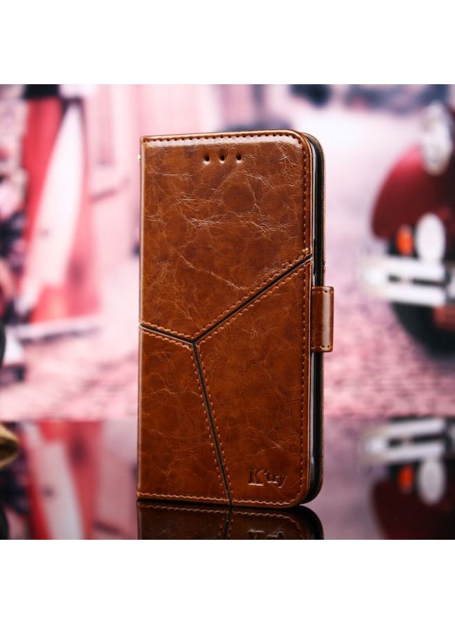 HuHa Case Cover For Realme C3 / Realme C3i Geometric Stitching Horizontal Flip TPU + PU Leather Case with Holder & Card Slots & Wallet Light Brown 