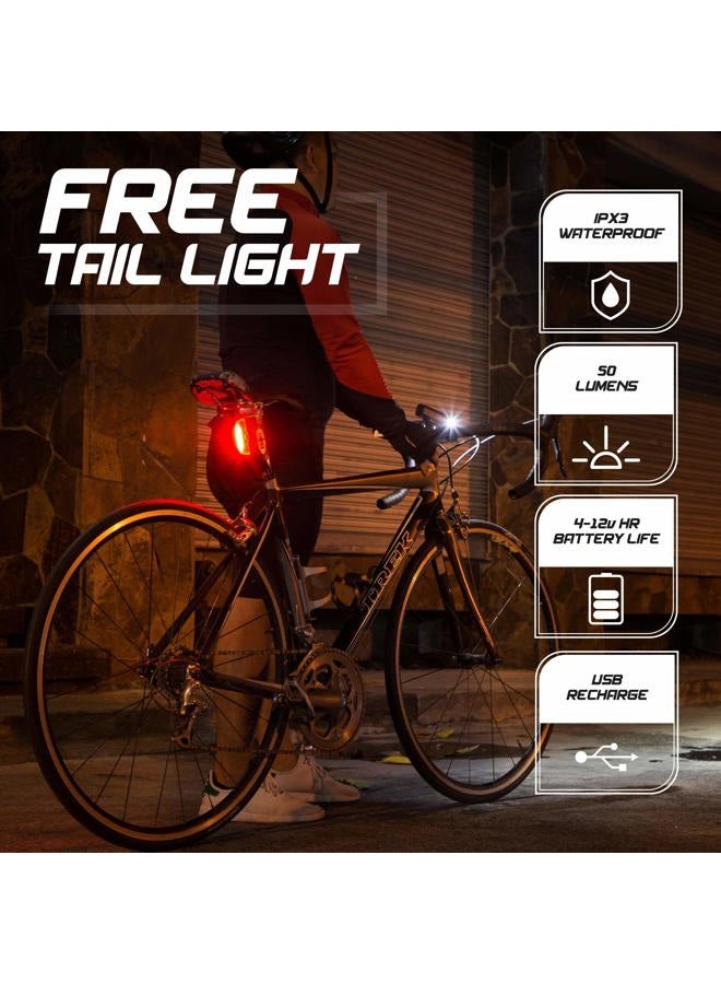 Apace Vision 500 Lumens Bike Light Set USB Rechargeable - Powerful Bicycle Headlight & LED Tail Light Combo - Super Bright IPX5 Waterproof MTB Road Commuter Front and Back Cycle Lights by - Image 3