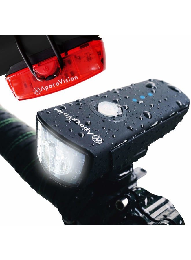 Apace Vision 500 Lumens Bike Light Set USB Rechargeable - Powerful Bicycle Headlight & LED Tail Light Combo - Super Bright IPX5 Waterproof MTB Road Commuter Front and Back Cycle Lights by - Image 1
