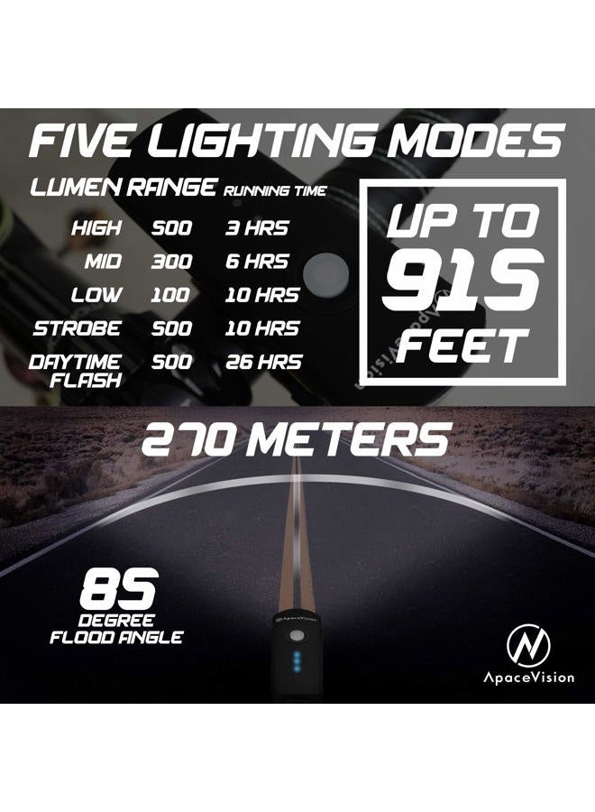 Apace Vision 500 Lumens Bike Light Set USB Rechargeable - Powerful Bicycle Headlight & LED Tail Light Combo - Super Bright IPX5 Waterproof MTB Road Commuter Front and Back Cycle Lights by - Image 4