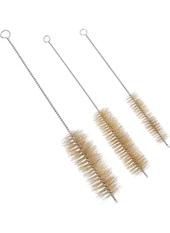 3Pcs Natural Pig Bristle Lab Cleaning Brush Set with 304 Stainless Steel Handle for Flask Test Tube Bottle - Image 1