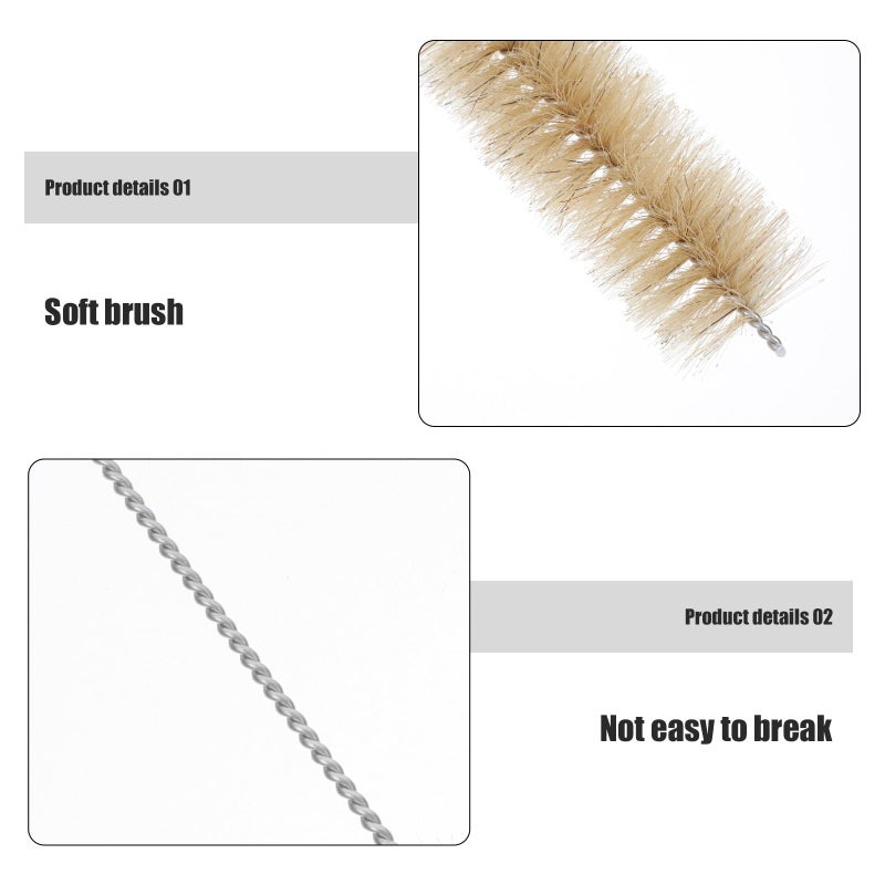 3Pcs Natural Pig Bristle Lab Cleaning Brush Set with 304 Stainless Steel Handle for Flask Test Tube Bottle - Image 4