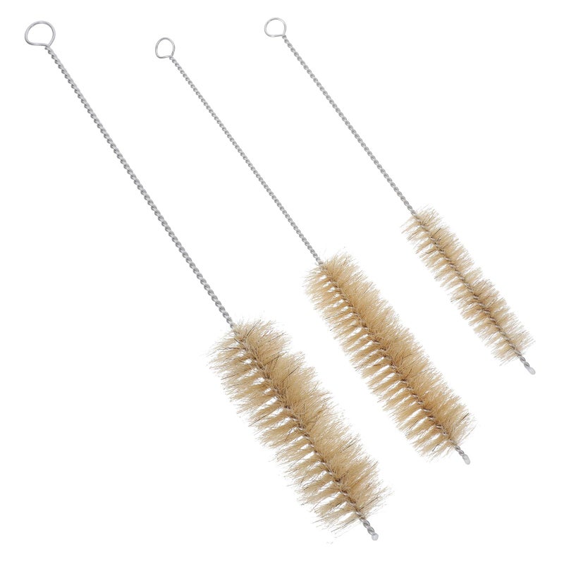 3Pcs Natural Pig Bristle Lab Cleaning Brush Set with 304 Stainless Steel Handle for Flask Test Tube Bottle - Image 2