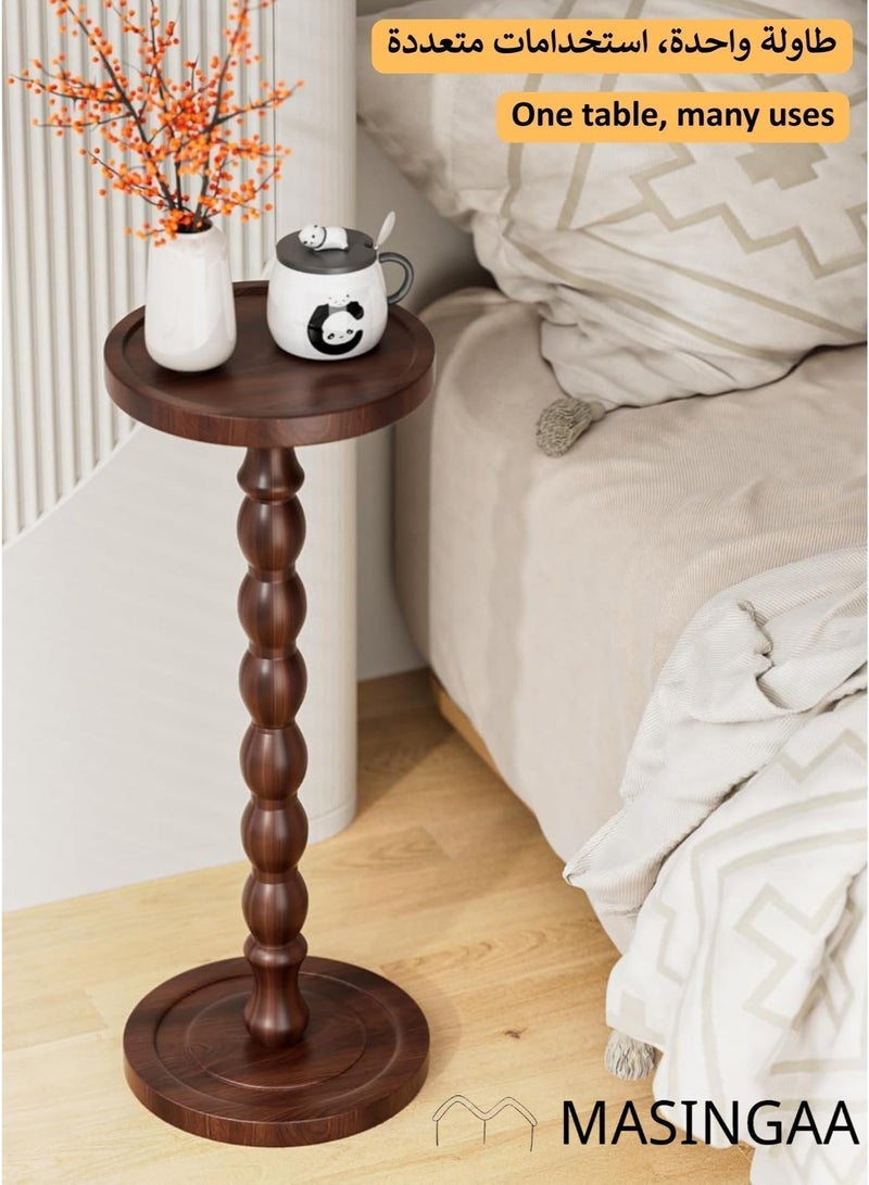 MASINGAA Solid Wood Side Table, Rubber Wood‌ Small Side Table for Small Spaces, Coffee Table, Pedestal End Tables for Living Room, Bedroom, Corners, and Office, Dark Walnut - Image 5