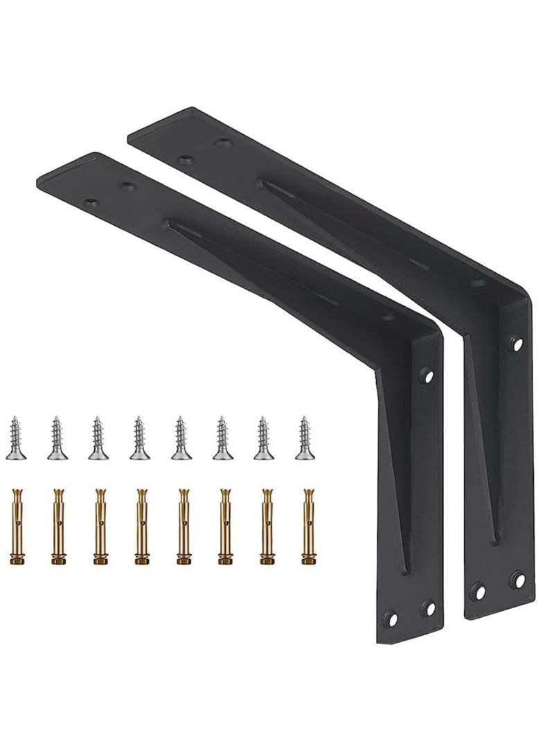 Rubik Shelf Brackets 7.5 inch - 2pcs Wall Mounted Triangle Heavy Duty Corner Brace Joint Right Angle L Bracket for DIY Table Bench Countertop - Black  - Image 1