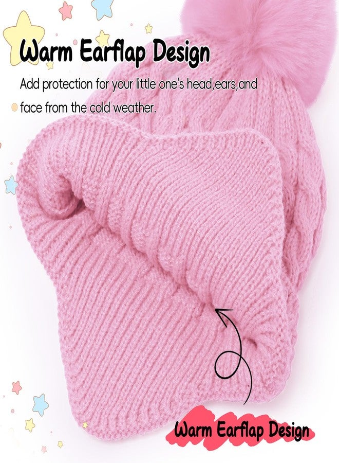 Peninpha Toddler Baby Winter Hat with Earflap Kids Warm Twisted Knit Hat Infant Pom Pom Beanie Ski Cap for Baby Girls Boys(Pink,6-24 M) - Image 3