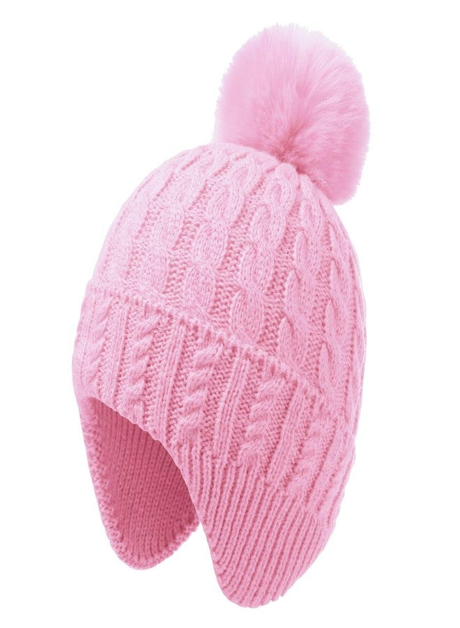 Peninpha Toddler Baby Winter Hat with Earflap Kids Warm Twisted Knit Hat Infant Pom Pom Beanie Ski Cap for Baby Girls Boys(Pink,6-24 M) - Image 1