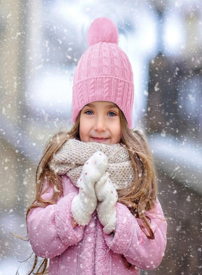 Peninpha Toddler Baby Winter Hat with Earflap Kids Warm Twisted Knit Hat Infant Pom Pom Beanie Ski Cap for Baby Girls Boys(Pink,6-24 M) - Image 2