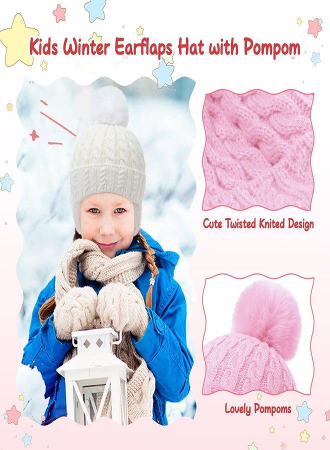 Peninpha Toddler Baby Winter Hat with Earflap Kids Warm Twisted Knit Hat Infant Pom Pom Beanie Ski Cap for Baby Girls Boys(Pink,6-24 M) - Image 4