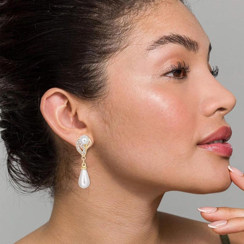 HANNEA® Pearl Necklace Set for Women Girls Luxury Golden Pearl Necklace with Earrings Set, Glamorous Crystal Jewellery Set for Wedding, Party, Gowns, Evening Dresses - Image 5