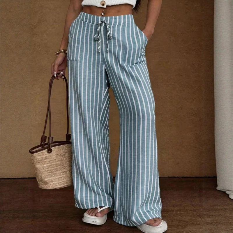 بنطلون كاجوال مخطط بقصة فضفاضة للسيدات - Image 4