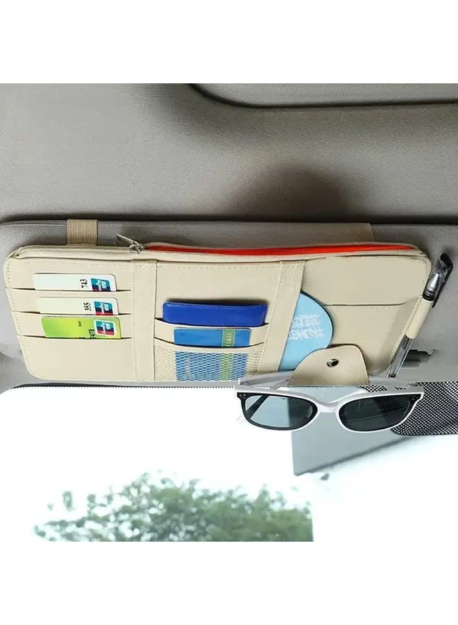 Universal Car Visor Organizer Black With Multiple Card Slots Zippered Pocket And Hanging Mesh Bag Multi Functional Storage Clip For Documents Bills Fashion Glasses Easy Install Car Accessory - Image 4