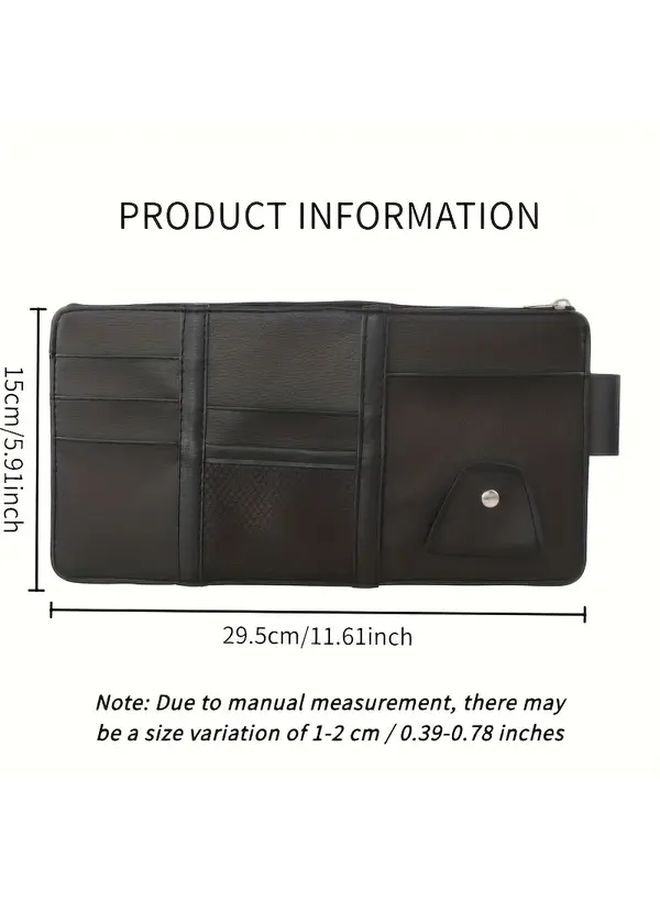 Universal Car Visor Organizer Black With Multiple Card Slots Zippered Pocket And Hanging Mesh Bag Multi Functional Storage Clip For Documents Bills Fashion Glasses Easy Install Car Accessory - Image 2