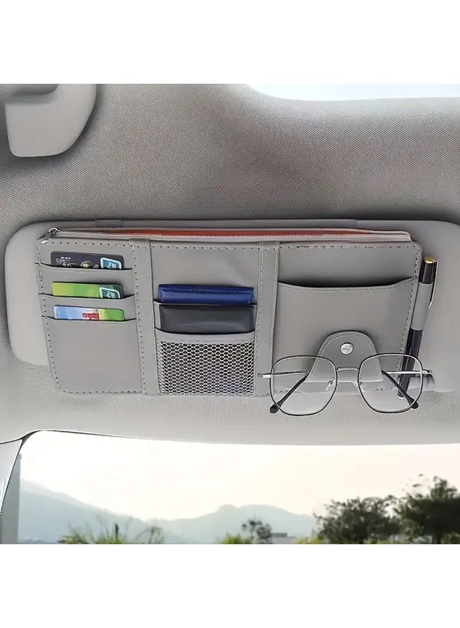 Universal Car Visor Organizer Black With Multiple Card Slots Zippered Pocket And Hanging Mesh Bag Multi Functional Storage Clip For Documents Bills Fashion Glasses Easy Install Car Accessory - Image 3