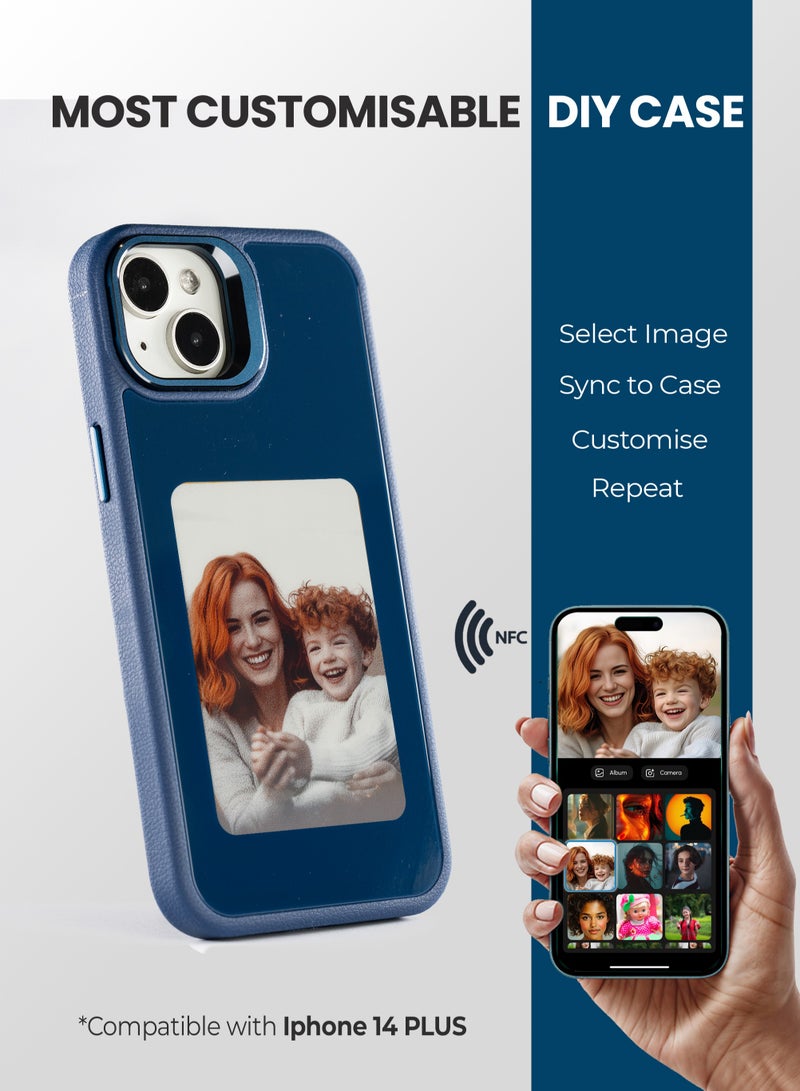AI Vista iPhone 14 Plus – Blue Smart Case with NFC, E-Ink Back Display, DIY Image - Image 1