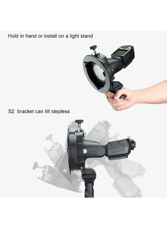 Godox S2 Speedlite S-Type Bracket Bowens Mount, for Godox V1 AD200Pro AD400Pro AD200 V860II TT685 TT600 TT350, Precise Tilt Control, Large Handle, Integrated Umbrella Mount - Image 5