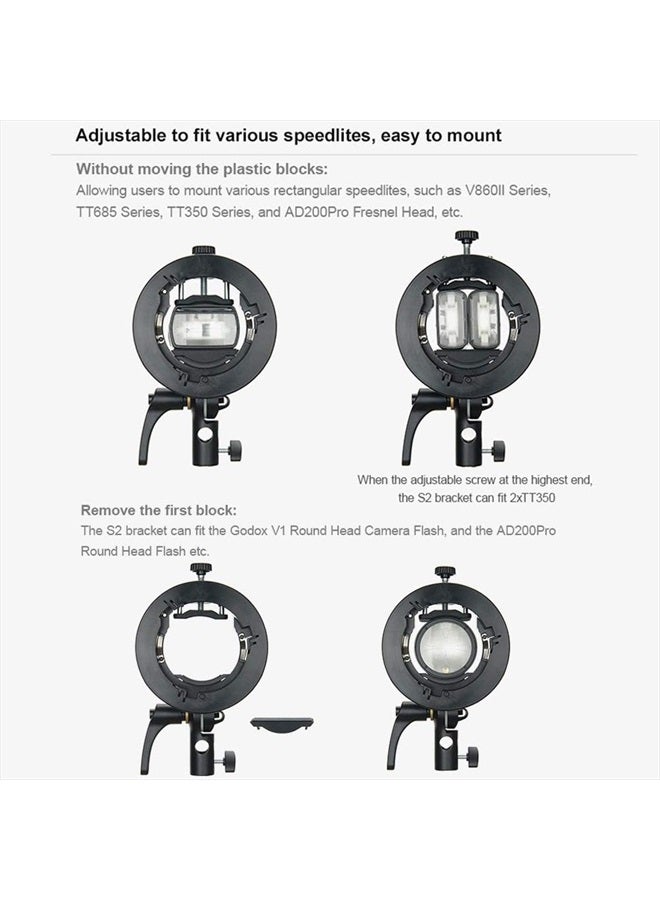 Godox S2 Speedlite S-Type Bracket Bowens Mount, for Godox V1 AD200Pro AD400Pro AD200 V860II TT685 TT600 TT350, Precise Tilt Control, Large Handle, Integrated Umbrella Mount - Image 3