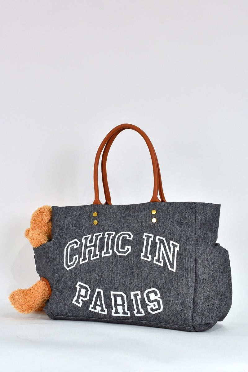 Elatae Teddy Bear Detailed Shoulder Bag Black 17587  - Image 3