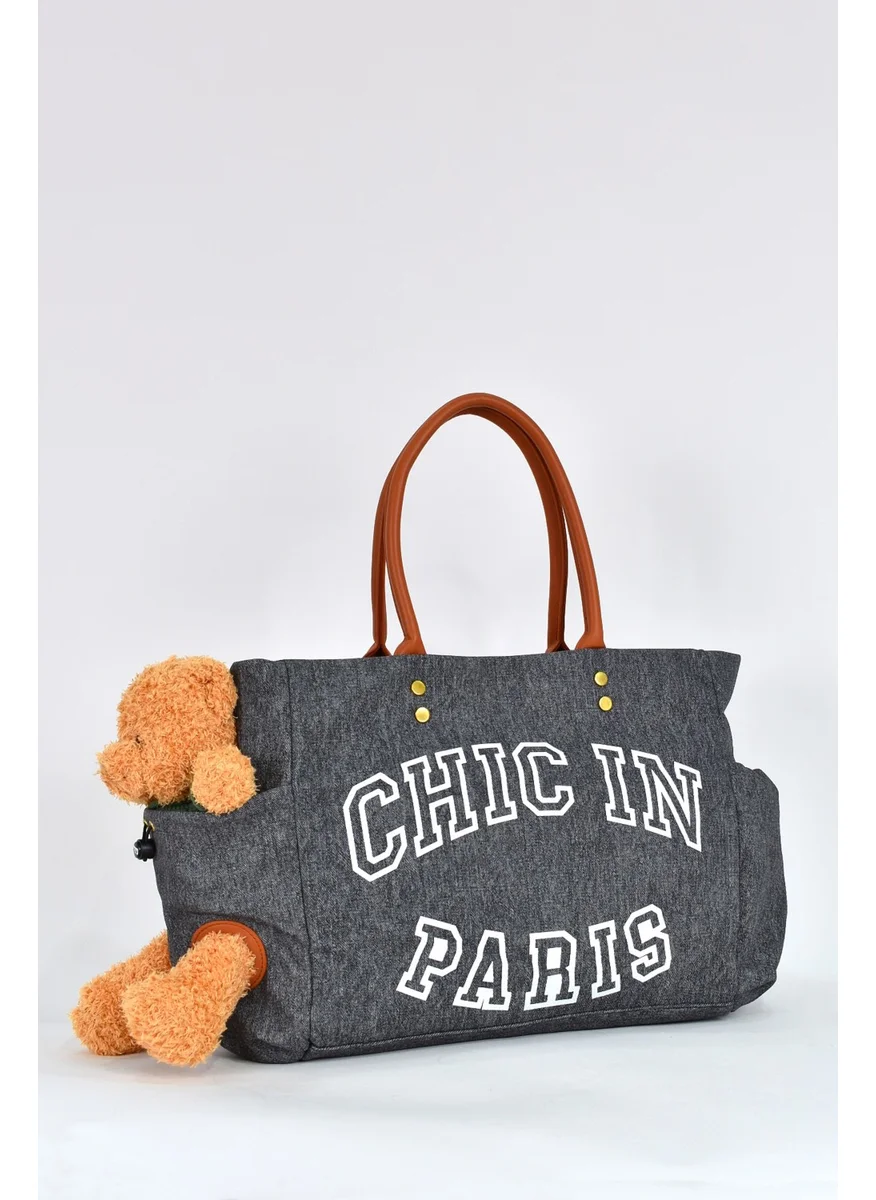 Elatae Teddy Bear Detailed Shoulder Bag Black 17587