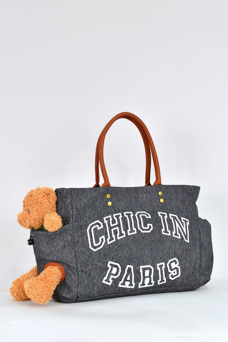Elatae Teddy Bear Detailed Shoulder Bag Black 17587  - Image 2