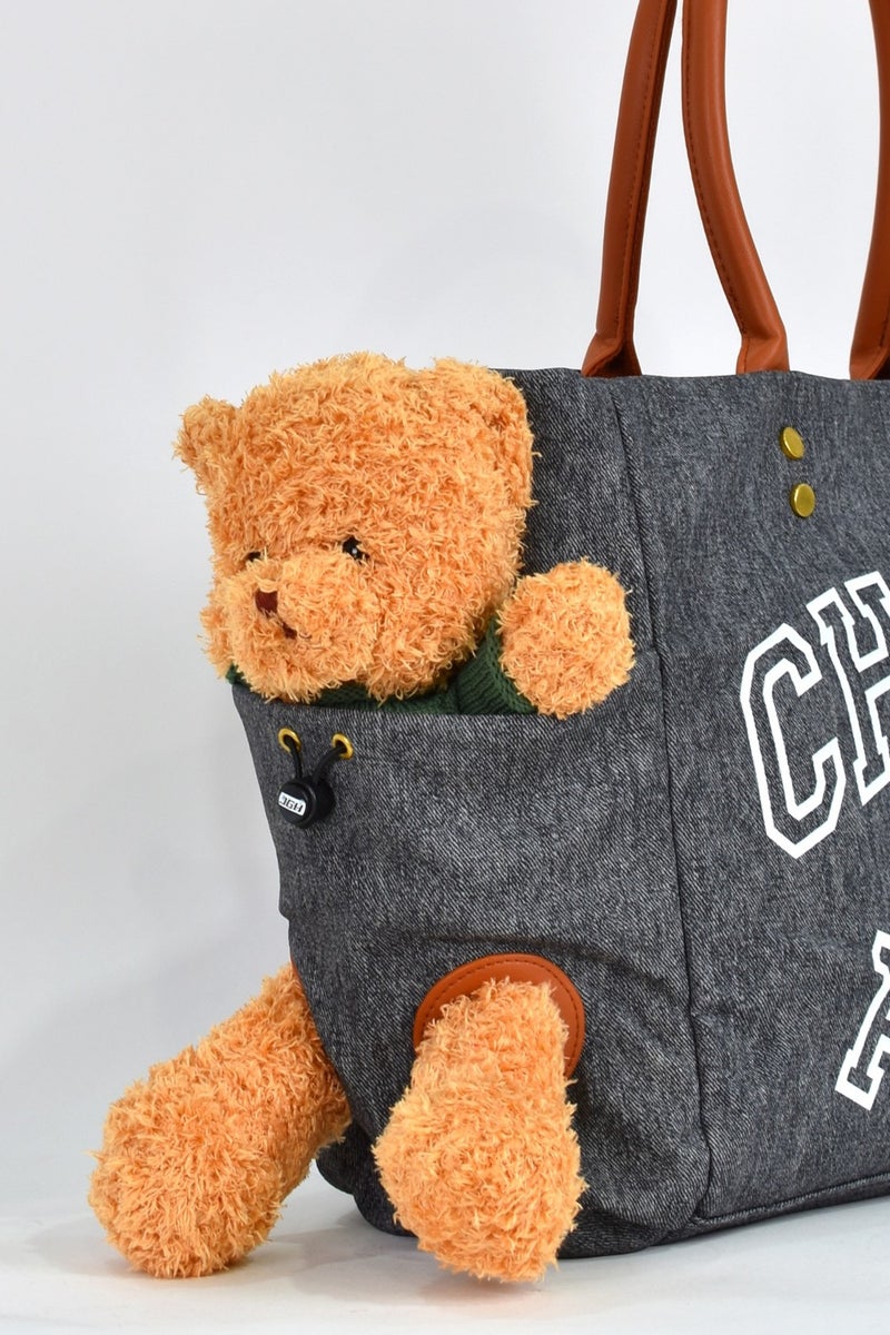 Elatae Teddy Bear Detailed Shoulder Bag Black 17587  - Image 4
