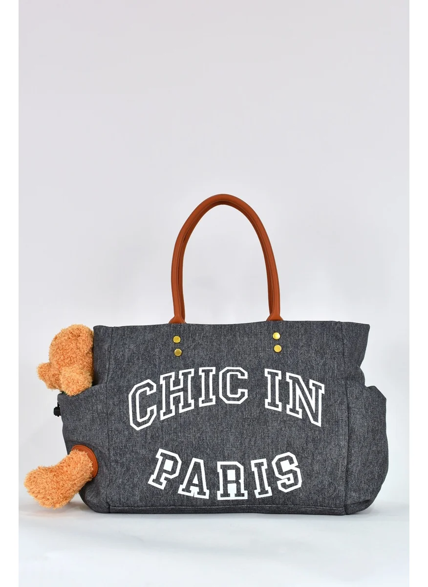 Elatae Teddy Bear Detailed Shoulder Bag Black 17587