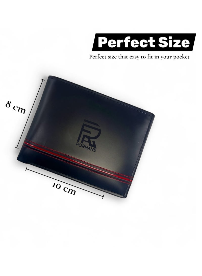 Forhans Black Leather Master Card Wallet With Red Strape For Men - Image 5