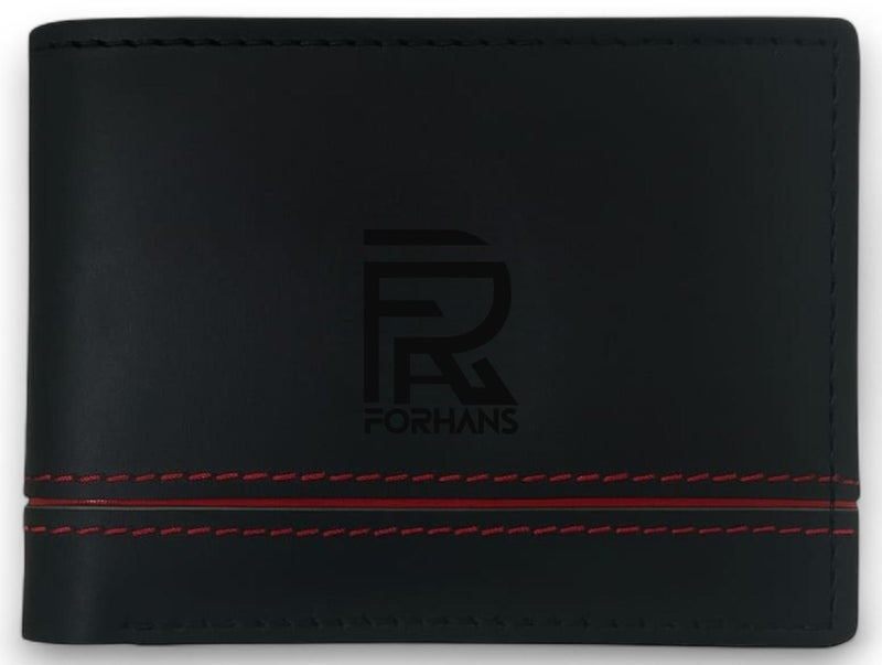 Forhans Black Leather Master Card Wallet With Red Strape For Men - Image 1