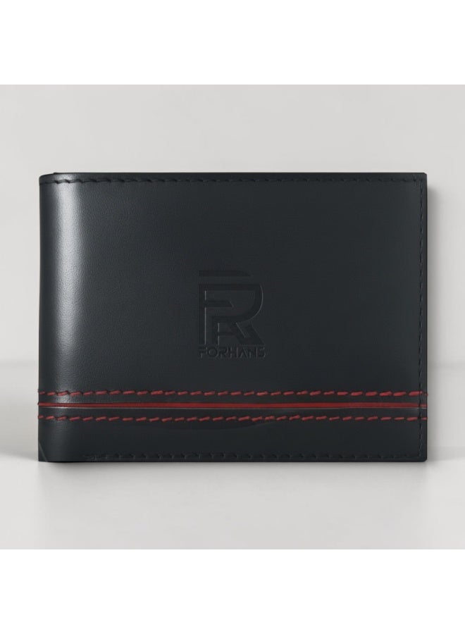 Forhans Black Leather Master Card Wallet With Red Strape For Men - Image 1