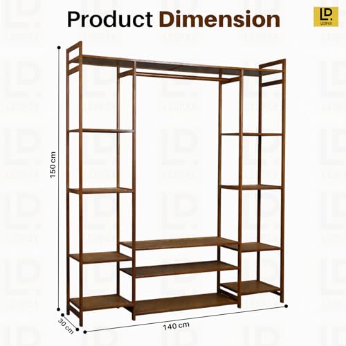 LEOPAX Bamboo Garment Rack with 2 Shelves & 4 Hooks | Clothes Rolling Hanging Rail for Shoes, Hats and Scarves in The Hallway, Living Room, Guest Room (Size : 100 x 37 x 175cm) Beige - Image 5