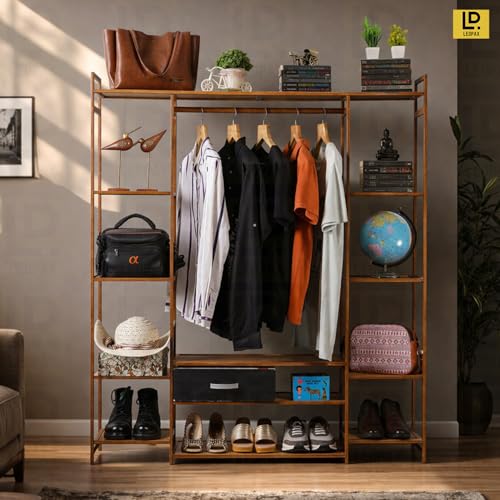 LEOPAX Bamboo Garment Rack with 2 Shelves & 4 Hooks | Clothes Rolling Hanging Rail for Shoes, Hats and Scarves in The Hallway, Living Room, Guest Room (Size : 100 x 37 x 175cm) Beige - Image 4